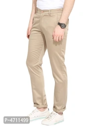 Stylish Cotton Beige Solid Smart Fit Chinos For Men - Beige, 38 inches