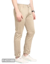 Stylish Cotton Beige Solid Smart Fit Chinos For Men - Beige, 38 inches