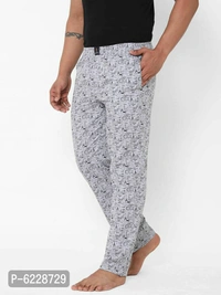 Stylish Grey Cotton Printed Lounge Pants For Men - Grey, S(30 inches)