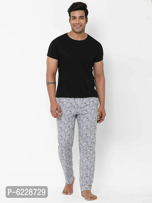 Stylish Grey Cotton Printed Lounge Pants For Men - Grey, L(38 inches)