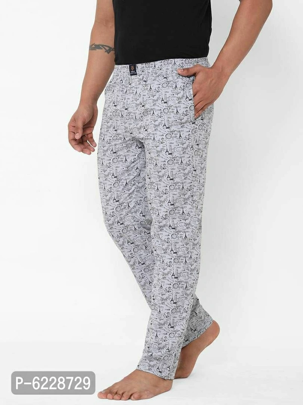 Stylish Grey Cotton Printed Lounge Pants For Men - Grey, L(38 inches)