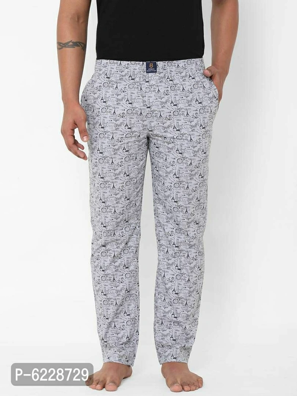 Stylish Grey Cotton Printed Lounge Pants For Men - Grey, L(38 inches)