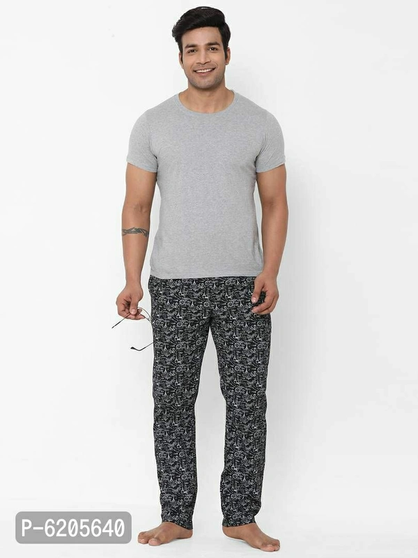 Stylish Black Cotton Printed Lounge Pants For Men - Black, S(30 inches)