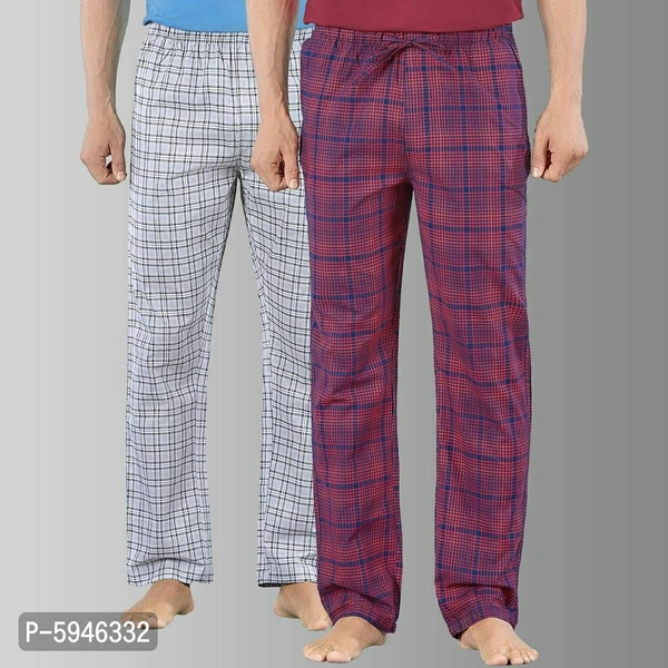 Stylish Super Combed Cotton Premium Checked Pajama for Men (Pack of 2) - Multicolour, XL(40 INCHES)