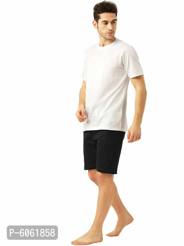 Stylish Cotton White Solid Round Neck Half Sleeves T-shirt With Shorts Night Wear Set For Men - White, L(40 inches)