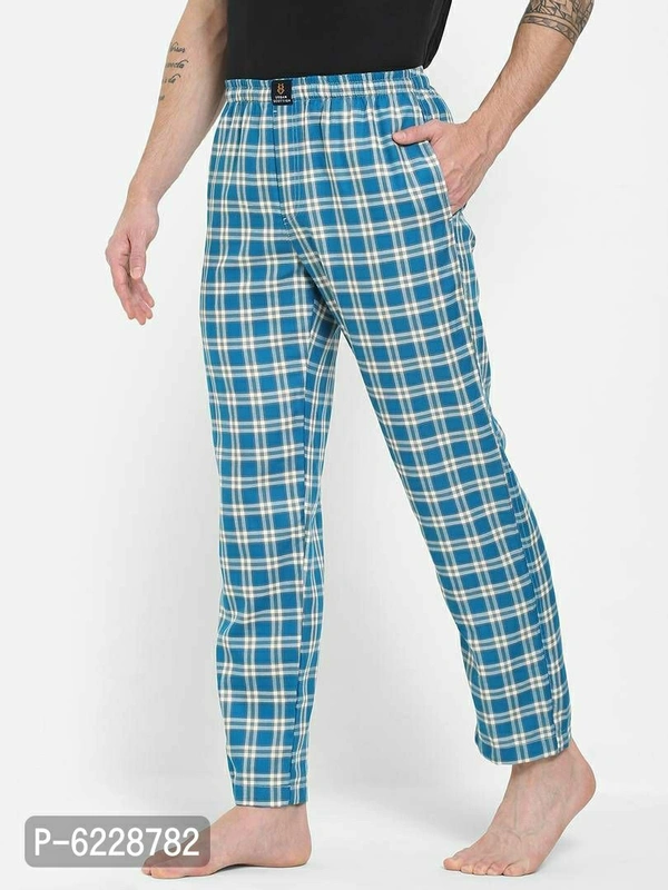 Stylish Blue Cotton Checked Lounge Pants For Men - Blue, XL(42 inches)