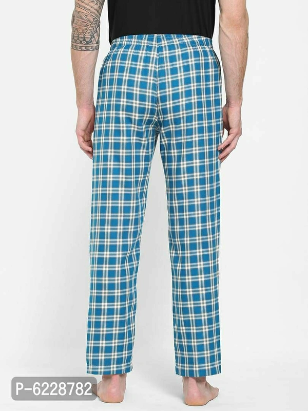 Stylish Blue Cotton Checked Lounge Pants For Men - Blue, XL(42 inches)