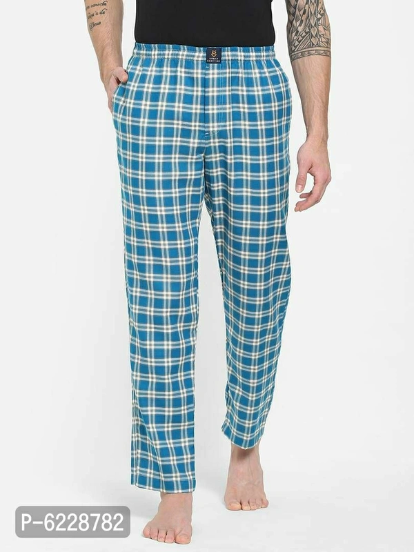 Stylish Blue Cotton Checked Lounge Pants For Men - Blue, XL(42 inches)