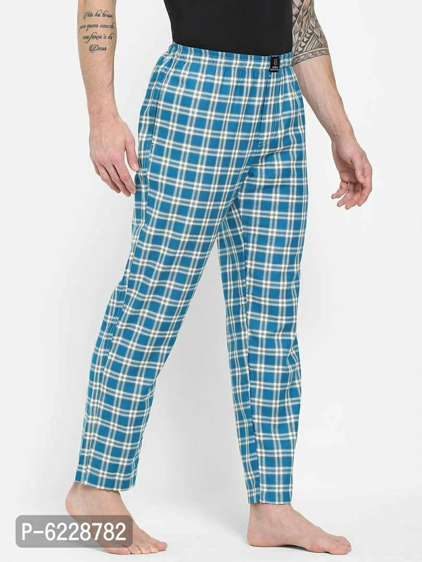 Stylish Blue Cotton Checked Lounge Pants For Men - Blue, 2XL(44 inches)
