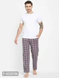 Stylish Blue Cotton Checked Lounge Pants For Men - Multicolour, M(34 inches)