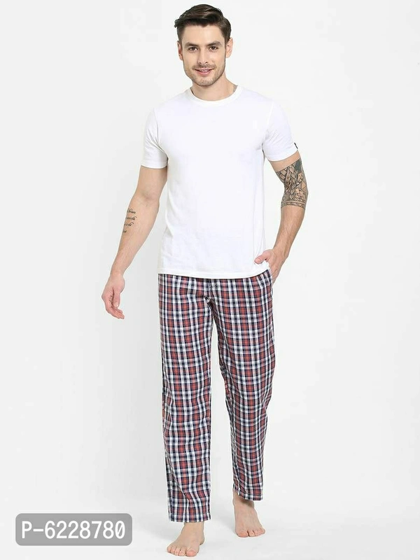Stylish Blue Cotton Checked Lounge Pants For Men - Multicolour, M(34 inches)