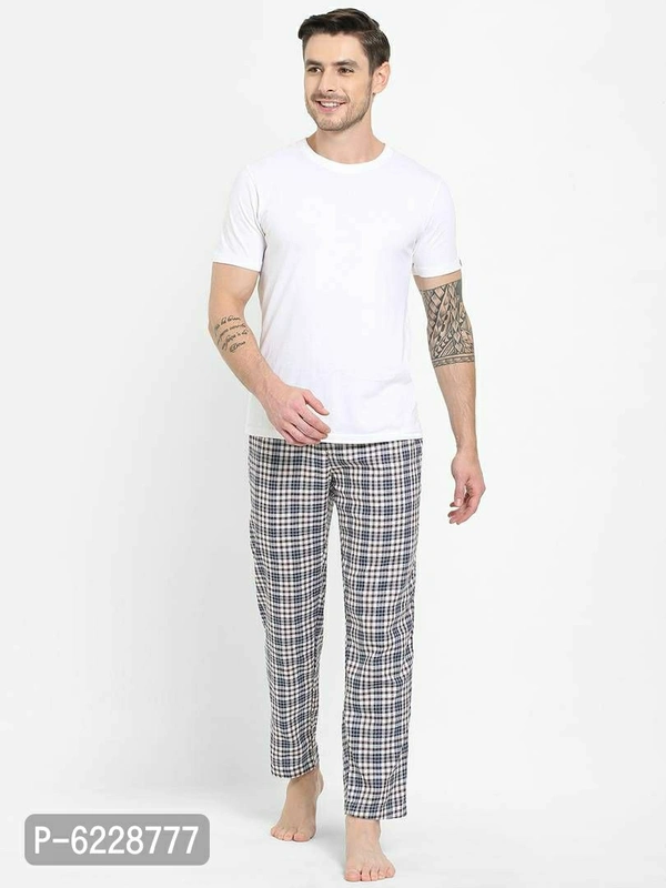 Stylish Blue Cotton Checked Lounge Pants For Men - Multicolour, S(30 inches)