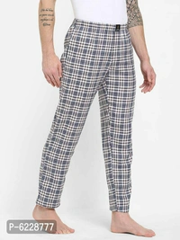 Stylish Blue Cotton Checked Lounge Pants For Men - Multicolour, S(30 inches)
