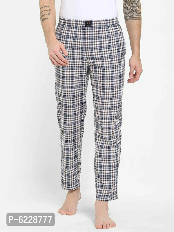 Stylish Blue Cotton Checked Lounge Pants For Men - Multicolour, M(34 inches)