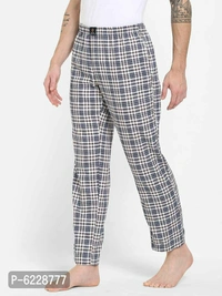 Stylish Blue Cotton Checked Lounge Pants For Men - Multicolour, L(38 inches)