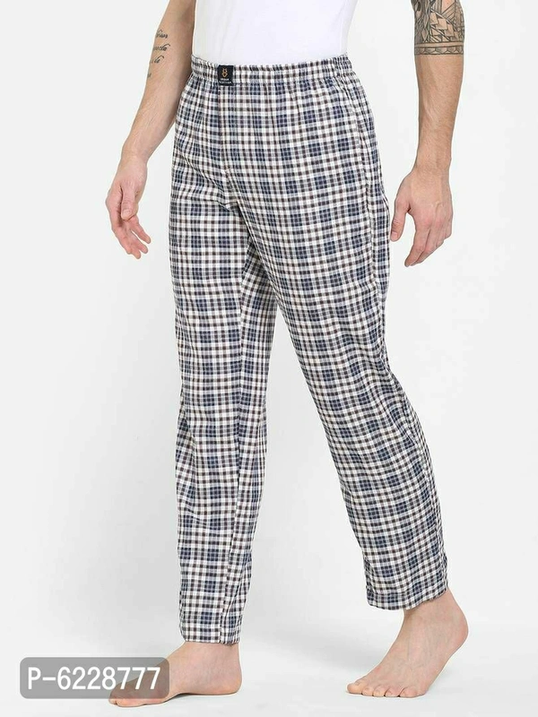 Stylish Blue Cotton Checked Lounge Pants For Men - Multicolour, L(38 inches)