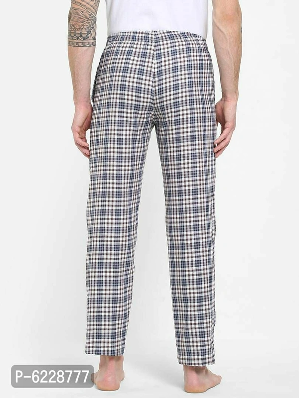 Stylish Blue Cotton Checked Lounge Pants For Men - Multicolour, L(38 inches)