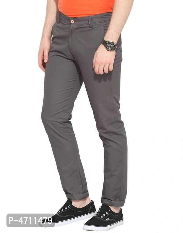 Stylish Cotton Grey Solid Smart Fit Chinos For Men - Grey, 32 inches