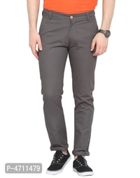 Stylish Cotton Grey Solid Smart Fit Chinos For Men - Grey, 32 inches