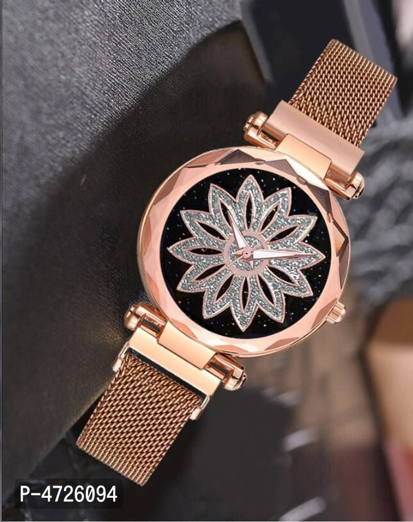 Luxury Diamond Cut Starry Gold  Dial Magnetic bracelet Watch For Girls Quartz Watches For Girls Watch For Women Analog Watch - For Girl - Golden