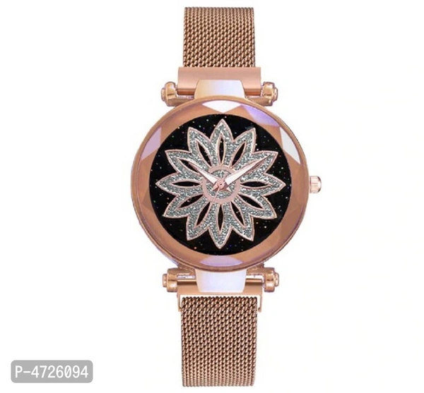 Luxury Diamond Cut Starry Gold  Dial Magnetic bracelet Watch For Girls Quartz Watches For Girls Watch For Women Analog Watch - For Girl - Golden
