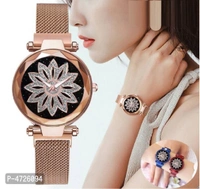 Luxury Diamond Cut Starry Gold  Dial Magnetic bracelet Watch For Girls Quartz Watches For Girls Watch For Women Analog Watch - For Girl - Golden