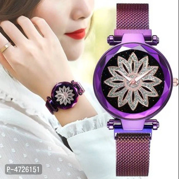 Luxury Diamond Cut Starry purple Dial Magnetic bracelet Watch For Girls Quartz Watches For Girls Watch For Women Analog Watch - For Girls - Purple