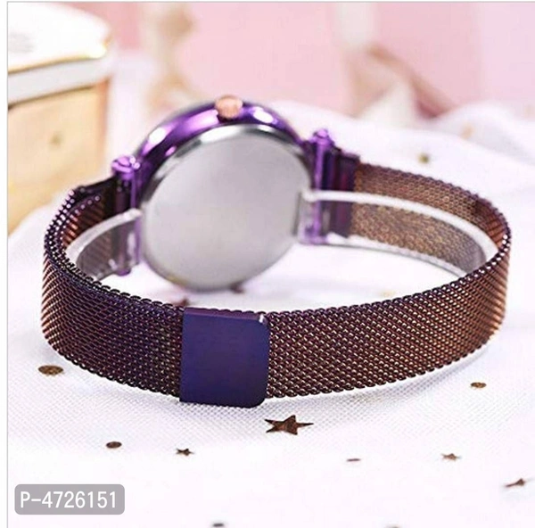 Luxury Diamond Cut Starry purple Dial Magnetic bracelet Watch For Girls Quartz Watches For Girls Watch For Women Analog Watch - For Girls - Purple