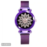Luxury Diamond Cut Starry purple Dial Magnetic bracelet Watch For Girls Quartz Watches For Girls Watch For Women Analog Watch - For Girls - Purple