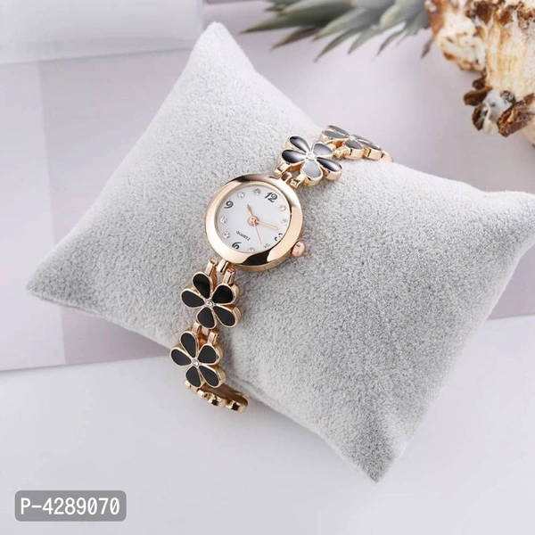 Bracelet Design Rose gold and Black Strap Analog Watch For Girls - Black