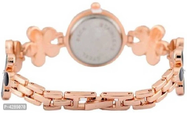 Bracelet Design Rose gold and Black Strap Analog Watch For Girls - Black