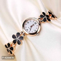 Bracelet Design Rose gold and Black Strap Analog Watch For Girls - Black