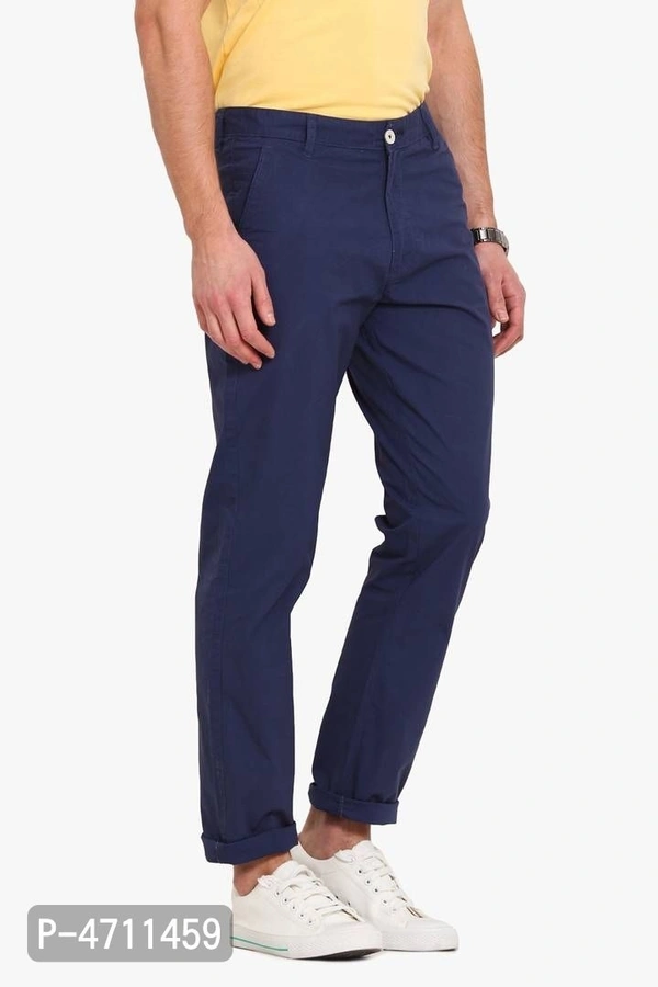 Stylish Cotton Navy Blue Solid Smart Fit Chinos For Men - Navy Blue, 36 inches