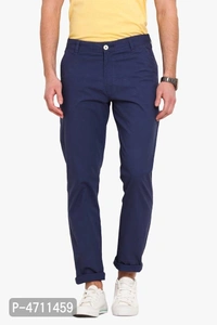 Stylish Cotton Navy Blue Solid Smart Fit Chinos For Men - Navy Blue, 36 inches