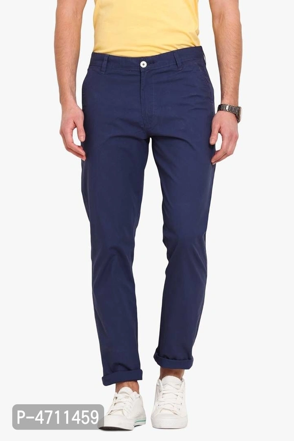 Stylish Cotton Navy Blue Solid Smart Fit Chinos For Men - Navy Blue, 36 inches
