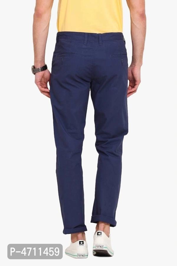 Stylish Cotton Navy Blue Solid Smart Fit Chinos For Men - Navy Blue, 38 inches