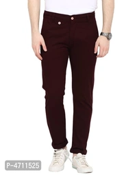 Stylish Cotton Maroon Solid Smart Fit Chinos For Men - 38 inches, Maroon
