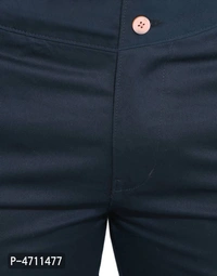 Stylish Cotton Navy Blue Solid Smart Fit Chinos For Men - Navy Blue, 30 inches