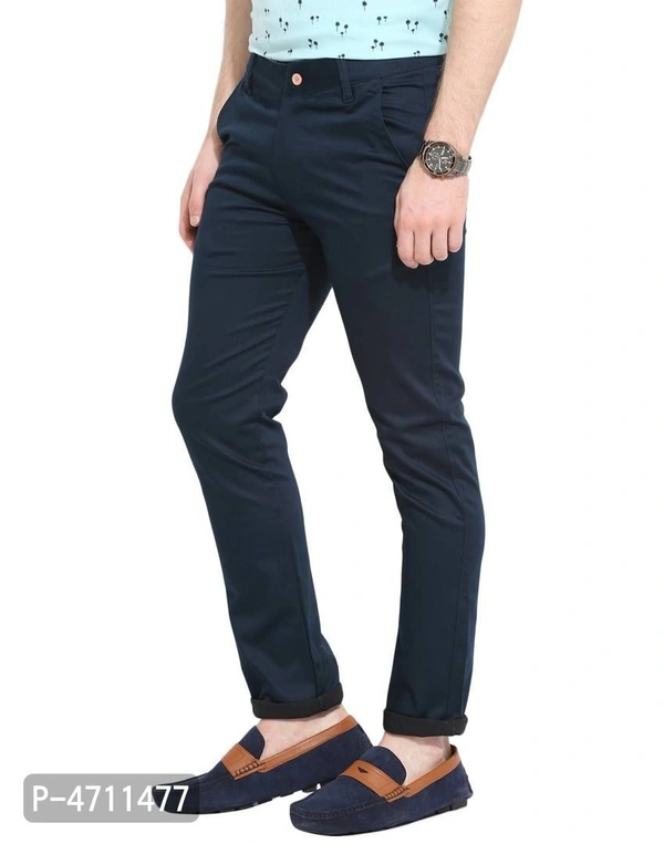 Stylish Cotton Navy Blue Solid Smart Fit Chinos For Men - Navy Blue, 38 inches