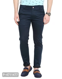 Stylish Cotton Navy Blue Solid Smart Fit Chinos For Men - Navy Blue, 38 inches