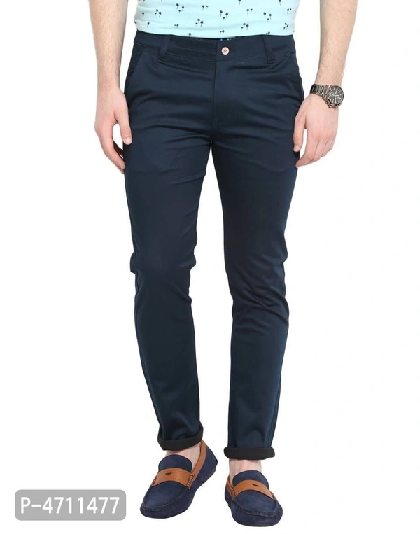 Stylish Cotton Navy Blue Solid Smart Fit Chinos For Men - Navy Blue, 38 inches