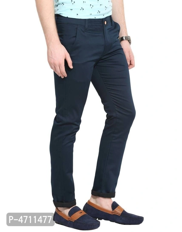 Stylish Cotton Navy Blue Solid Smart Fit Chinos For Men - Navy Blue, 38 inches
