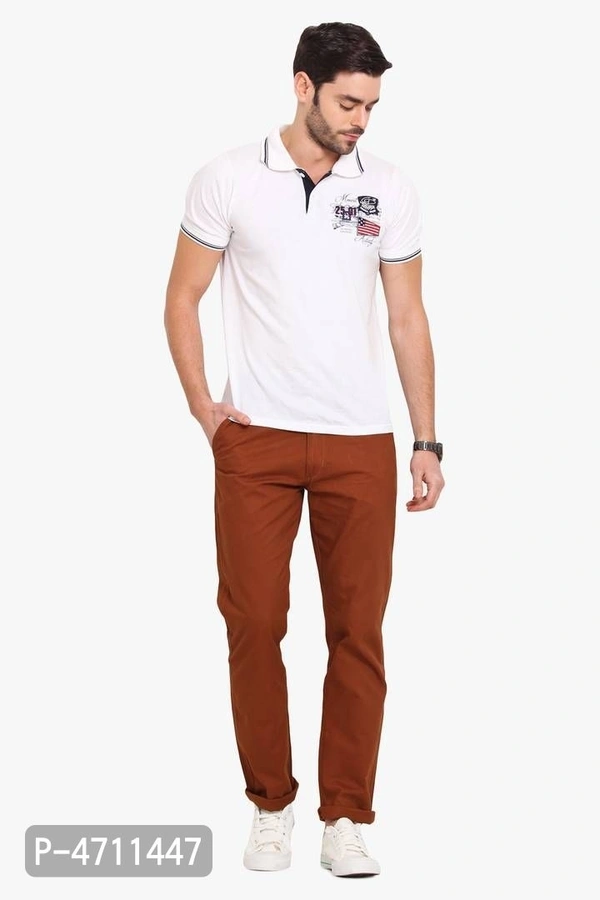 Stylish Cotton Brown Solid Smart Fit Chinos For Men - Brown, 30 inches