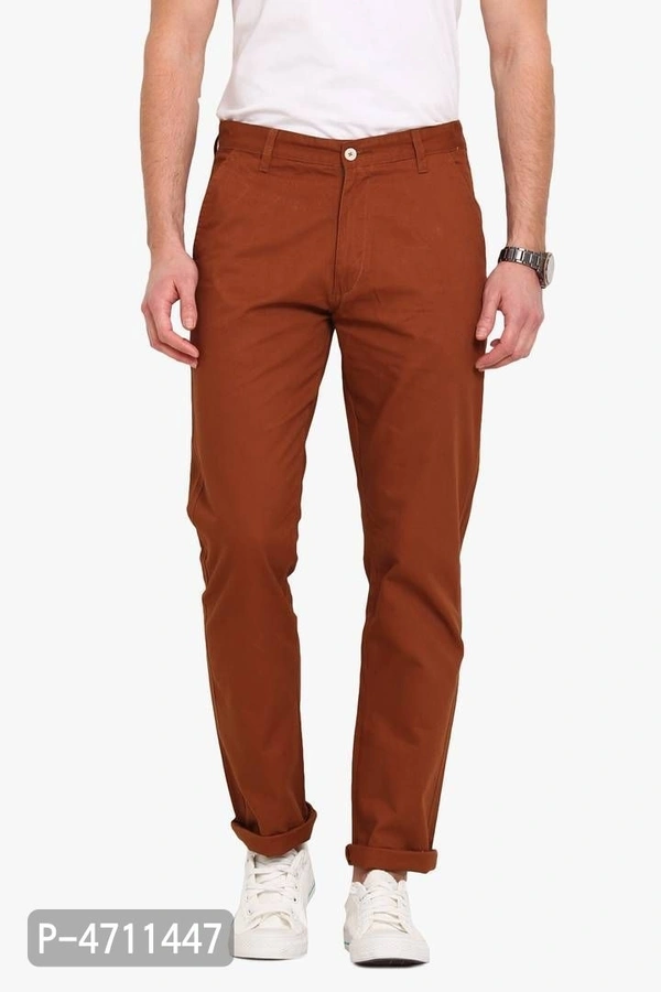 Stylish Cotton Brown Solid Smart Fit Chinos For Men - Brown, 30 inches