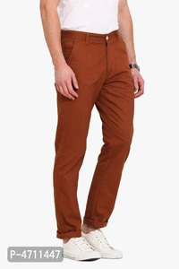 Stylish Cotton Brown Solid Smart Fit Chinos For Men - Brown, 32 inches