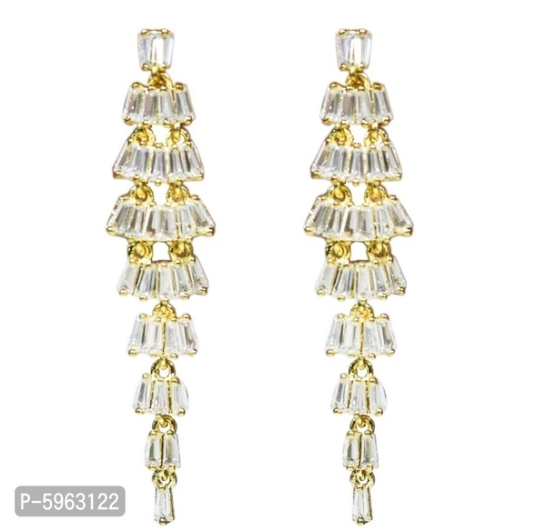 Stylish Copper White American Diamond Earrings For Women - White