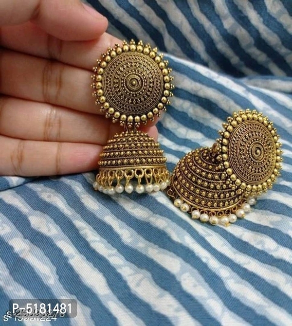 Trendy Beautiful Brass Jhumkas Earrings - Golden