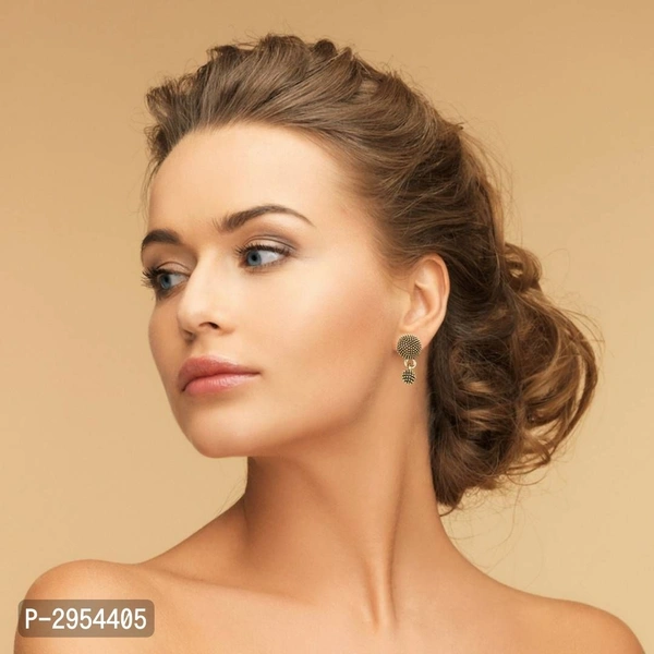 Designer Elegant Oxidized Golden Stud Earrings For Women - Golden