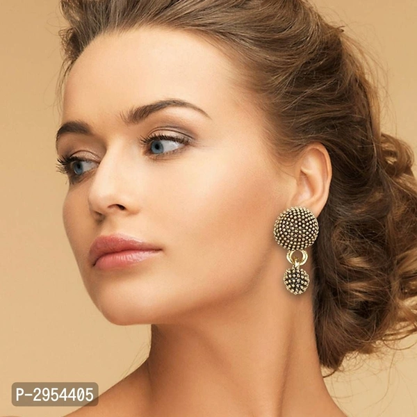Designer Elegant Oxidized Golden Stud Earrings For Women - Golden
