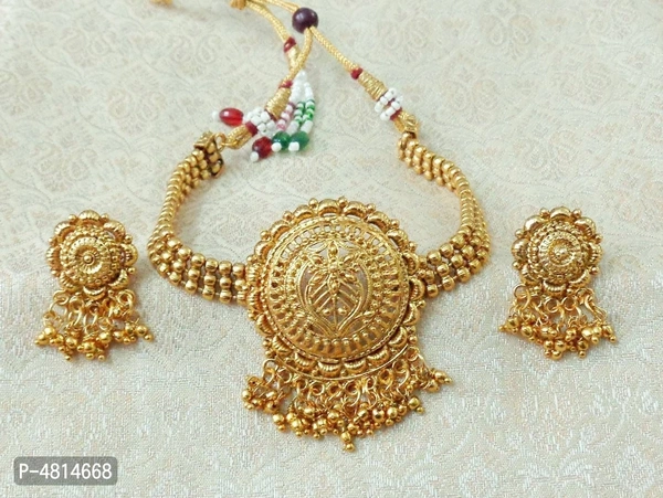 Beautiful Gold Plated Alloy Ball Chain Delicate Chick Necklace with Earrings For Women - Golden